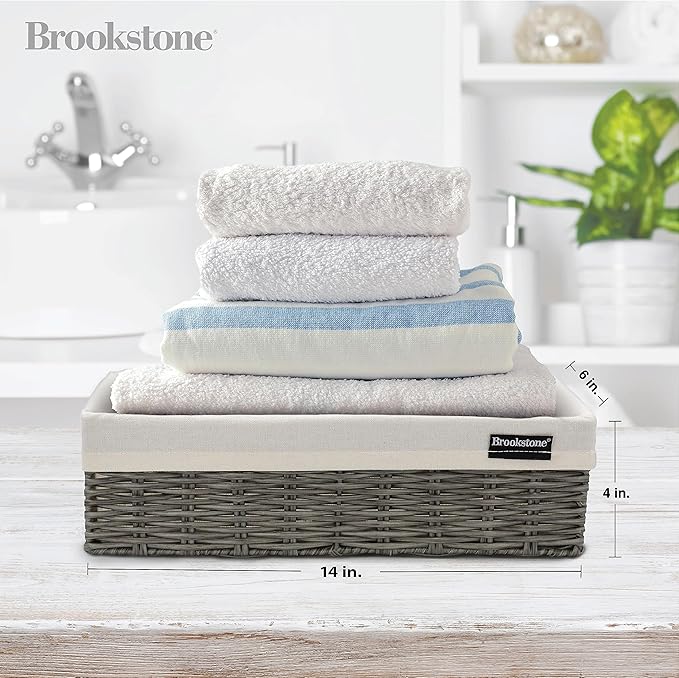Brookstone Wicker Shelf Storage Basket Decorative Shelf Bin, bathroom organizers and storage, Boho Living Room Decor, Summer Storage 2025-2 Pack