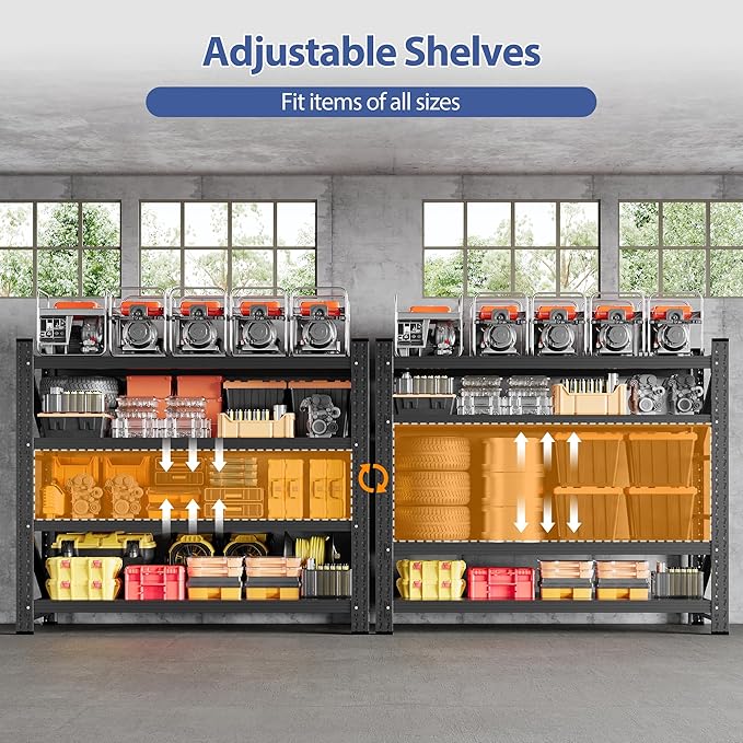 3000LBS Storage Shelves, 48" W Heavy Duty Garage Shelving Unit, Adjustable Industrial Shelving, 4 Tier Metal Shelving for Garage, Supermarket, Warehouse, 48" W x 24" D x 70" H