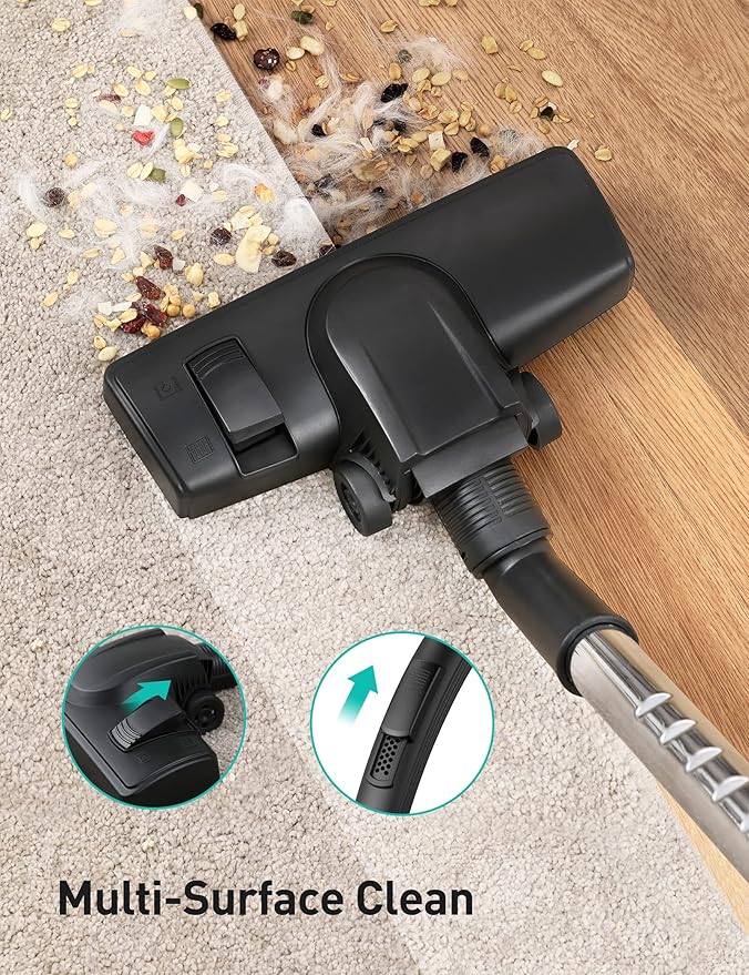 Aspiron Canister Vacuum Cleaner, 30Kpa Bagless Vacuum Cleaners, 3.7QT Large Dust Cup, Double HEPA Filter, Retractable Cord, 1600W Lightweight Vacuum Cleaner with 5 Tools for Hard Floors, Tangerine