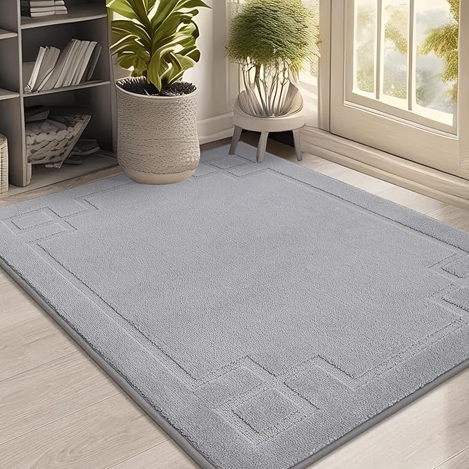 BEQHAUSE Door Mat 32" x 48", Non-Slip Door Mats Indoor Entryway Rugs Washable Low-Profile Absorbent and Stain Resist Floor Mats, Dog Door Mat for Front Back Door, Muddy Wet Shoes & Paws, Light Grey