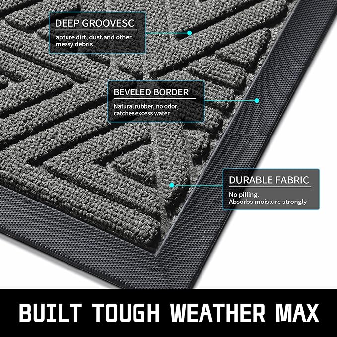 Yimobra Large Door Mat 47x32, All-Weather Waterproof Non-Slip Welcome Matt Outdoor, Heavy Duty Non Slip Doormat for Entryway for Patio and Garage Indoor, Easy Clean, Grey