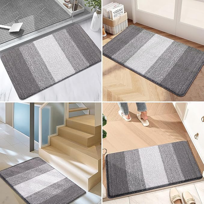Kitinjoy Indoor Outdoor Door Mat, 59x20 Non-Slip Absorbent Dirt Trapper, Low-Profile Washable Inside Entrance Front Floor Mat, Sturdy Soft Entry Doormats for Entryway, Light Grey