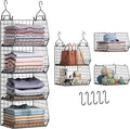 4 Tier Closet Hanging Organizer, Closet Organizers and Storage with 5 S Hooks, Closet Hanging Shelves & Freestanding Wire Storage Basket Bins, for Clothing Shoes Handbags Clutches Accessories Patent