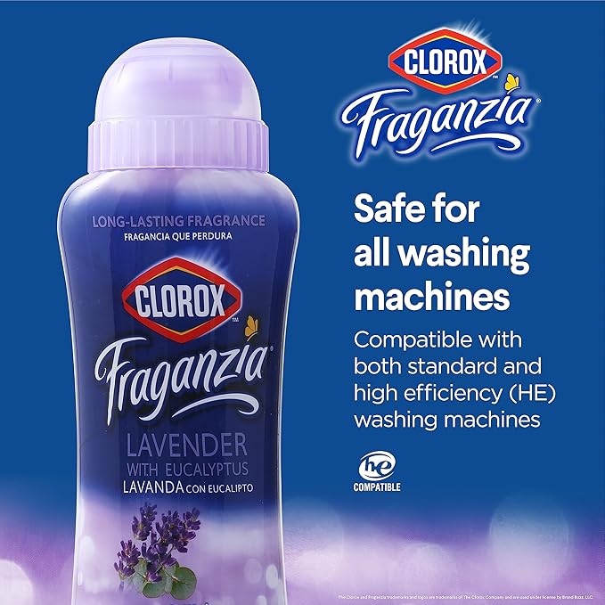 Clorox Fraganzia Laundry Scent Booster Crystals in Lavender with Eucalyptus Scent - Scented In-Wash Freshener Beads for Fresh, Clean, Great Smelling Clothes and Linens, 18 Oz - 2 Pack