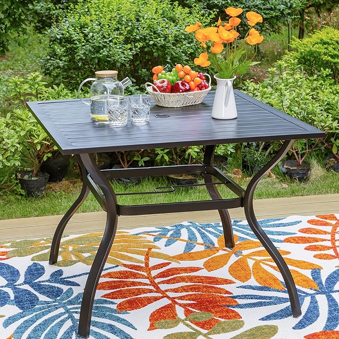 PHI VILLA 37" Patio Table for 4, Metal Outdoor Dining Table