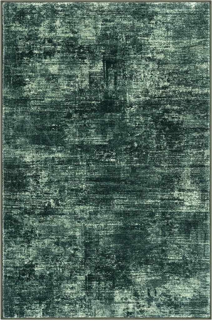 IOHOUZE Small Abstract Area Rug 2x3 Ft Entryway Rugs Washable Door Mat Indoor Entrance, Rubber Backed Throw Rugs, Printed Faux Wool Non Slip Floor Carpet for Foyer Front Door Sink, Dark Green