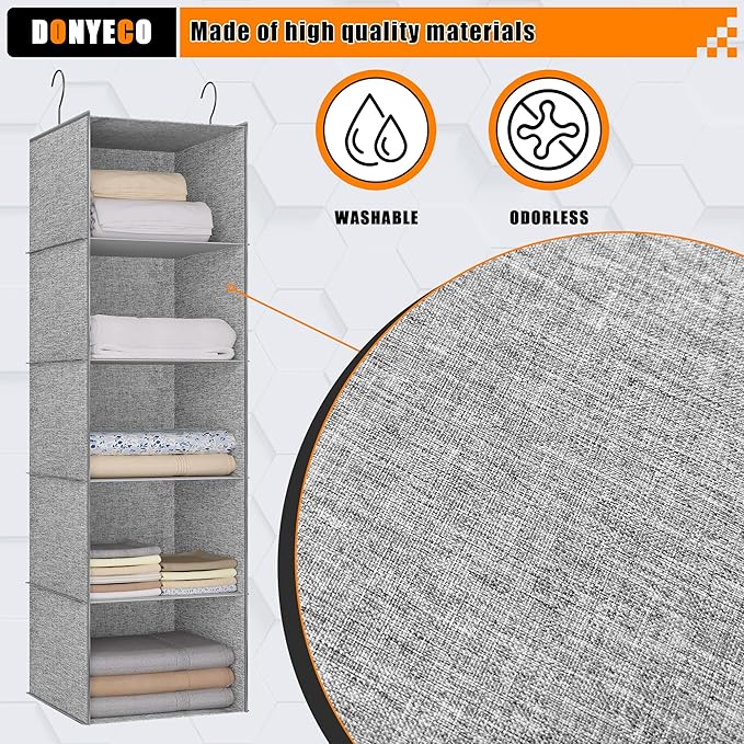 5-Shelf Hanging Storage Closet Organizer, Linen Rv Storage and Organization for Wardrobe, Inside, Camper Accessories, Nursery, Baby Room