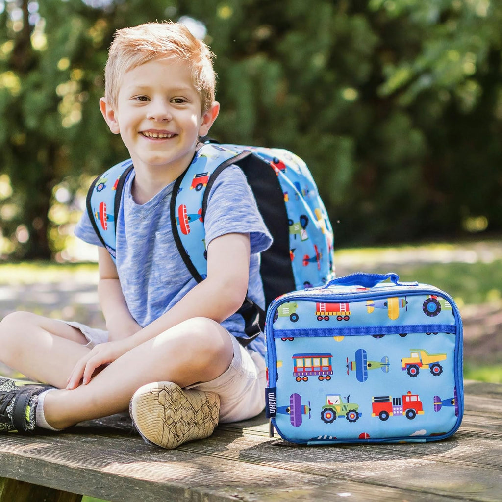 Wildkin Kids Insulated Lunch Box – Durable and Reusable for School & Travel - Trains, Planes, and Trucks