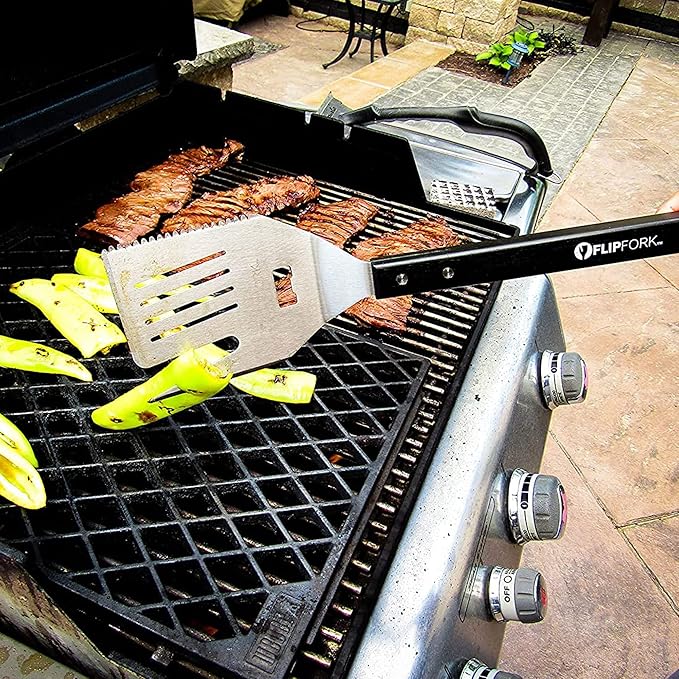 Boss 5 in 1 Grill Spatula with Knife, Fork, Bottle Opener and Turner BBQ Tools. All in One Grill Accessories Set for Outdoor Grills. 18 inch Grilling Accessories BBQ Set (Black)
