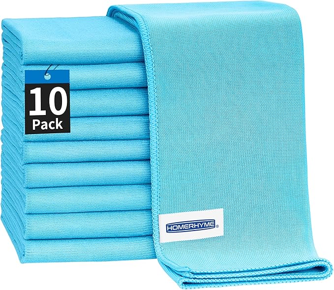 HOMERHYME Microfiber Glass Cleaning Cloth - 10 Pack Polishing Cloths, 16" x 14" Window Cleaning Towel, Streak Free, Lint Free, Great for All Delicate Surface, Glasses, Stainless Steel, Windshield.