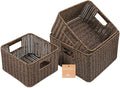 myHomeBody Wicker Storage Basket, Storage Cubes, Woven Baskets for Organizing, Resin Wicker Set of 3, Rustic Brown