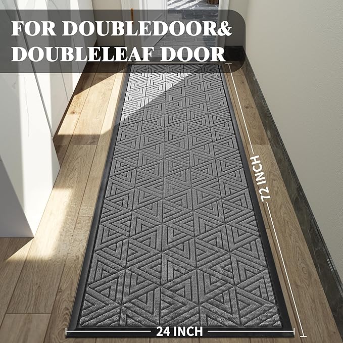 Yimobra Front Door Mat Outside Entrance 72 x 24, Waterproof and Washable Outdoor Mat, Non Slip Rubber Backing, Heavy Duty Welcome Matt for Home Entry Floor Porch Garage Office, Low Profile, Grey