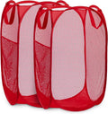 Handy Laundry Collapsible Mesh Pop Up Hamper with Wide Opening and Side Pocket - Breathable, Sturdy, Foldable, and Space-Saving Design for Clothes and Storage (Red | 2-Pack)