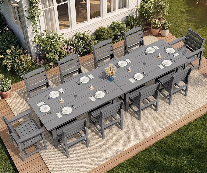 SERWALL Patio Dining Sets for 10 Person, HDPE Dining Set