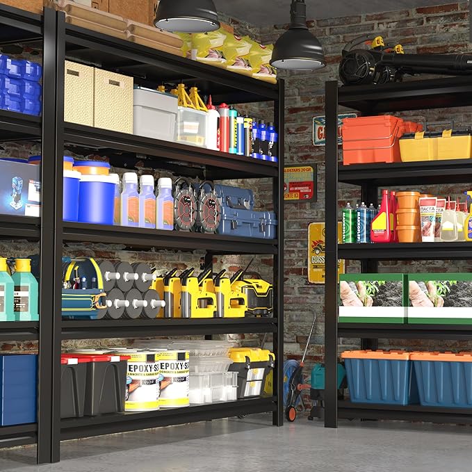 84“H Garage Shelving Heavy Duty Storage Shelves 3000 LBS Adjustable 5 Tier Metal Shelving Uints and Storage for Garage, Warehouse, Commercial, 48" W x 24" D x 84" H, 2 Packs