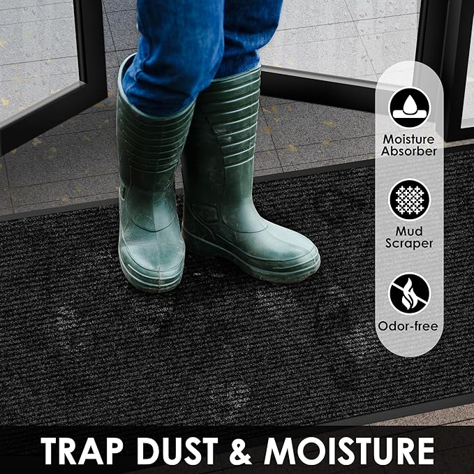 3′ x 14′ Front Door Mat Indoor Outdoor Entrance, Commercial Floor Mat Heavy Duty Dirt Trapper Entryway Doormat, Custom Size Non Slip Rubber Backing Welcome mat, Door Mat for High Traffic Area