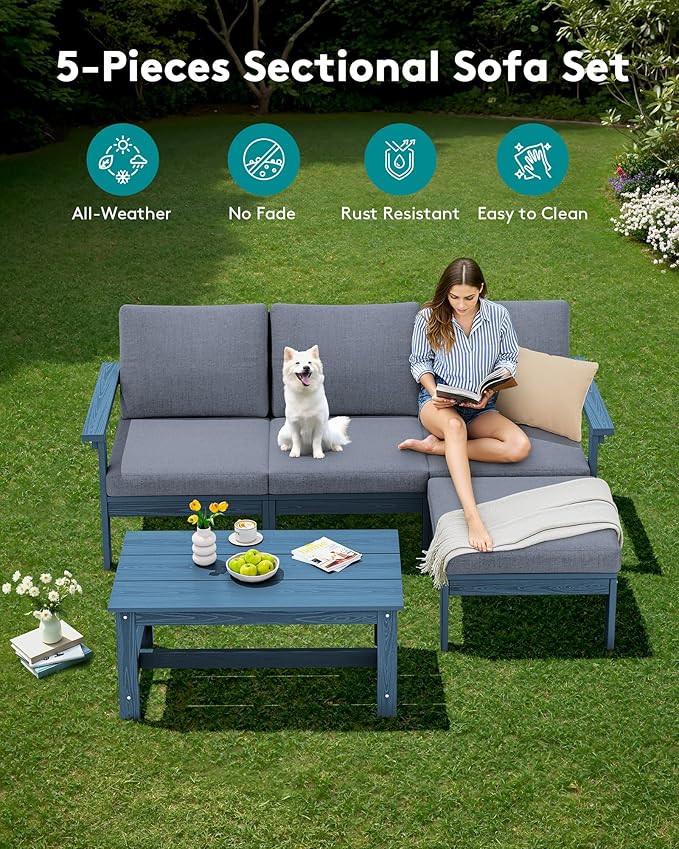 SERWALL Outdoor Sectional Sofa Set, 5-piece Outdoor Modula Couch Set
