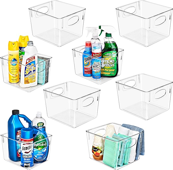 Sorbus 8 Pack Medium Clear Plastic Storage Bins, Clear Organizer Bins with Handle for Kitchen, Pantry, Cabinet, Refrigerator, Craft, Toys, Clothes, Closet, Under Sink, Bathroom Organizers and Storage