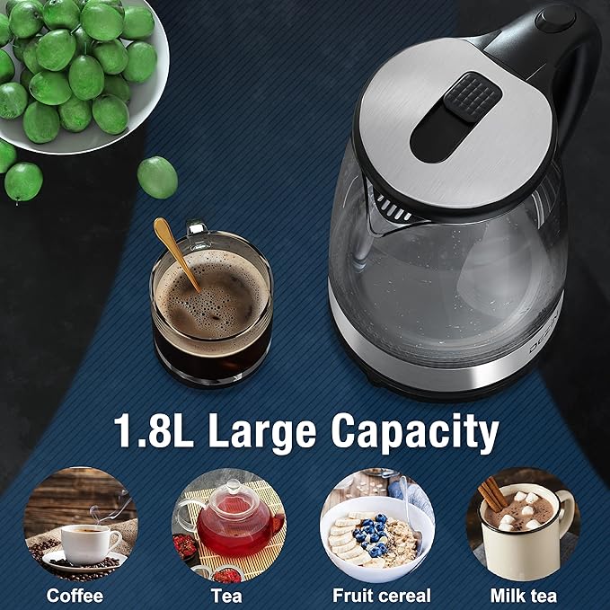 Dezin Electric Kettle, BPA-Free 2L Electric Water Heater, Glass Electric Tea Kettle, 304 Stainless Steel Hot Water Kettle Warmer with Fast Boil, Auto Shut-Off & Boil Dry Protection, for Coffee, Tea