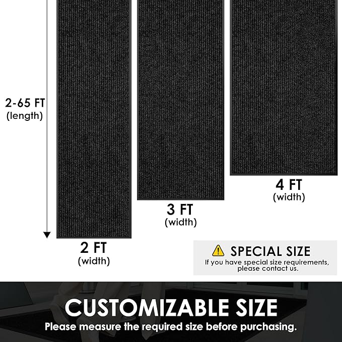 3′ x 19′ Front Door Mat Indoor Outdoor Entrance, Commercial Floor Mat Heavy Duty Dirt Trapper Entryway Doormat, Custom Size Non Slip Rubber Backing Welcome mat, Door Mat for High Traffic Area