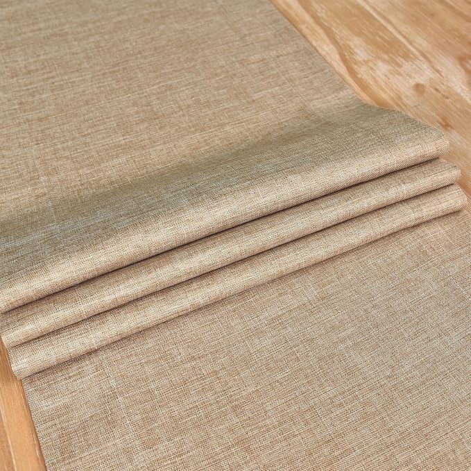 NEWISHER Farmhouse Rustic Table Runner Solid Flaxen Rectangular Table Runners Faux Linen Table Runner for Everyday Use Kitchen Dining Party Table 13x72 Inch
