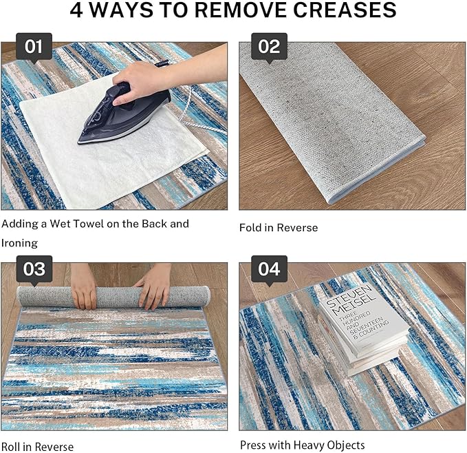 Small Abstract Area Rug, Entryway Rug Washable Door Mat Indoor Entrance, 2x3 Washable Rug Non-Slip, Soft Blue Kitchen Rugs Thin Print Faux Wool Floor Carpet Throw Rugs for Foyer Front Door Sink