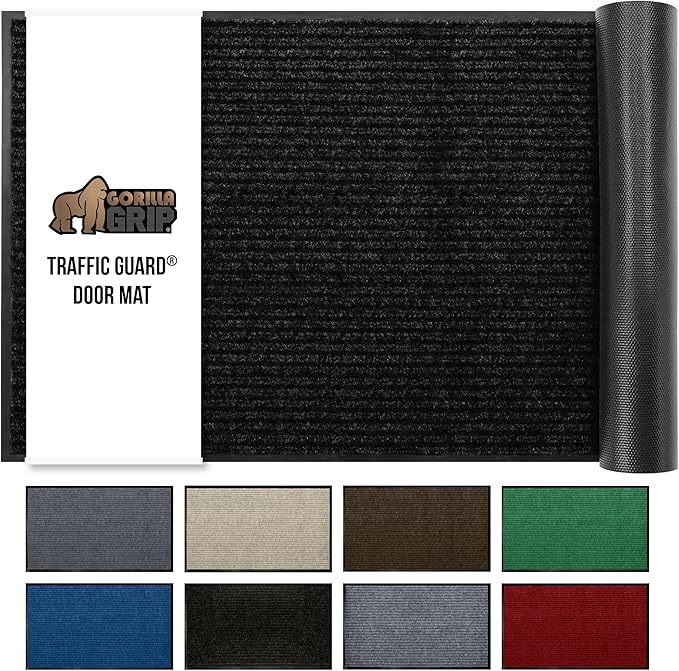 GORILLA GRIP Traffic Guard Door Mat, 47x35, Heavy Duty Welcome Mats, Commercial Office Space Doormat, Waterproof, Fade Resistant, Strong Rubber Backing, Low Profile, Shoe and Boot Scraper, Jet Black