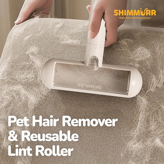 Reusable Pet Hair Remover - Lint Roller for Dog & Cat Fur - for Furniture, Carpet, Clothing - Detachable Handle (Apricot (Light Beige))