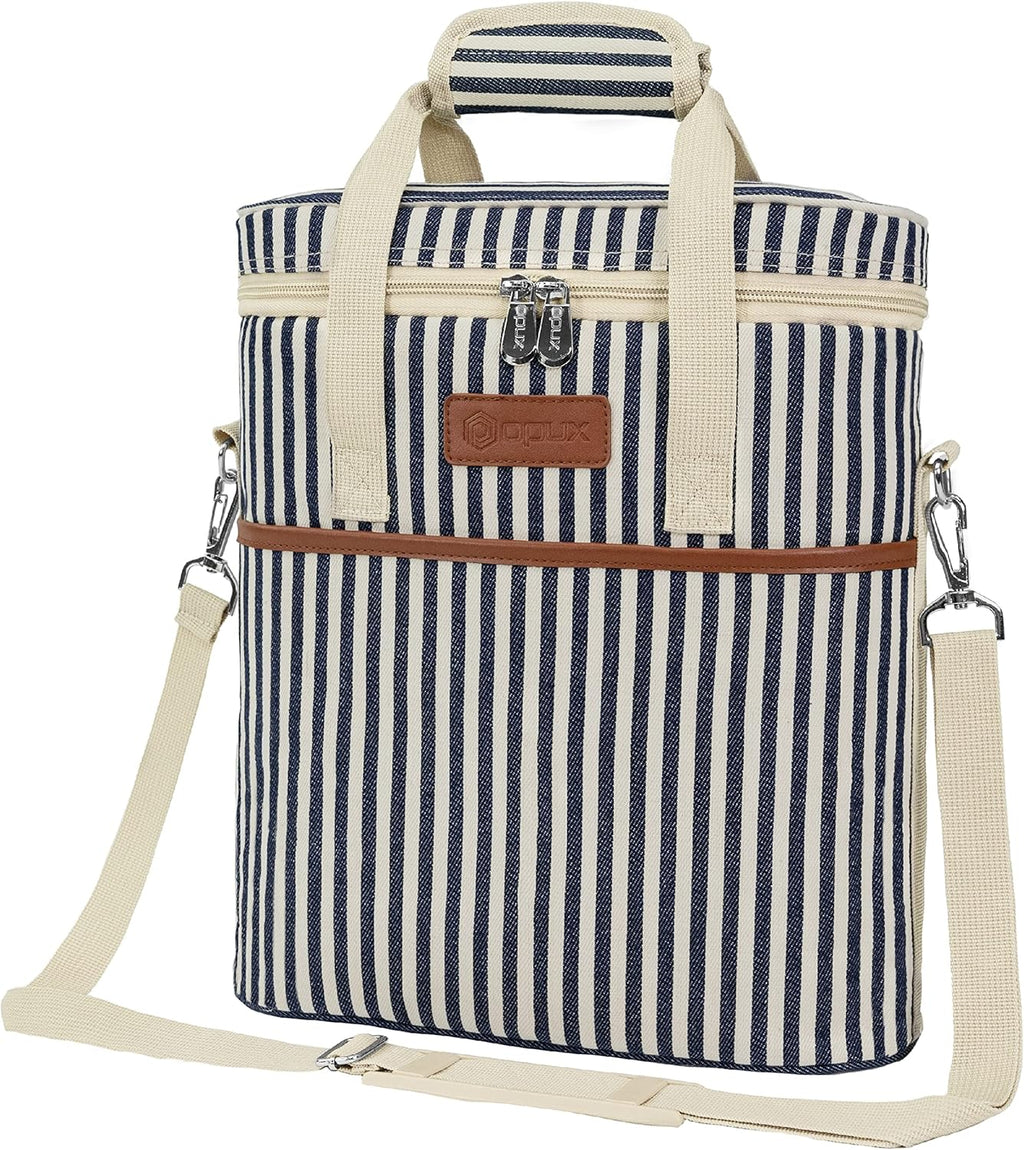 OPUX 3 Bottle Wine Carrier Tote, Insulated Leakproof Wine Cooler Bag, Wine Travel Bag Tote for Picnic BYOB Beach, Portable Wine Bottle Carrying Case, Gift for Wine Lover Women Men Christmas, Stripe