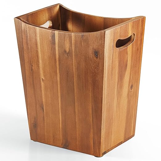 2 Gallon Acacia Wooden Bin, Wastebasket – Small Trash Can, Decorative Bathroom Trash Can, Waste Basket for Bedroom, Office Garbage Can, Wood Bathroom Accessories, Boho Bedroom Decor