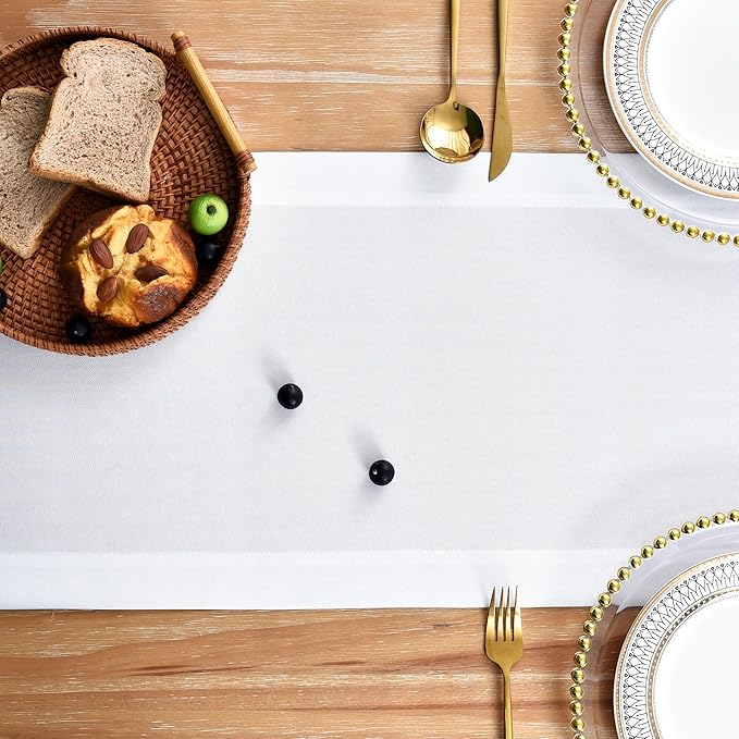 NEWISHER Farmhouse Rustic Table Runner Solid White Rectangular Table Runners Faux Linen Table Runner for Everyday Use Kitchen Dining Party Table 13x90 Inch