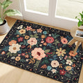 DUKINO 2x3 Rugs for Entryway, Floral Indoor Washable Door Mat, Non Slip Boho Small Rug for Kitchen, Soft Low Pile, Front Door Throw Rug for Entrance, Bedroom, Kitchen, Laundry, Bathroom, Black