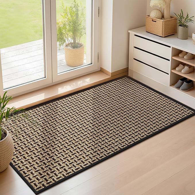 LEKEEPGO Door Mat Indoor Entrance 24"x47", Absorbent Indoor Door Mat Large, Non Slip Rubber Backing Inside Door Mats, Washable Floor Mat, Low-Profile Doormat for Front Door, Entryway, Entrance, Black