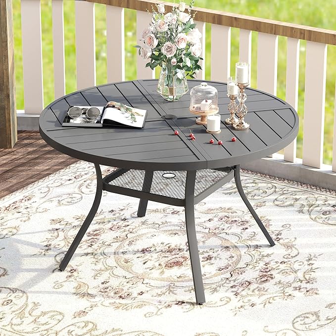 VICLLAX Round Patio Table with Adjustable Umbrella Hole