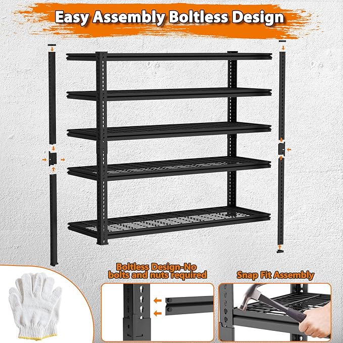 Storage Shelves Heavy Duty, 3 PCS 36"L x 16"W x 72"H Garage Wire Shelving Unit Loads 2400LBS, 5-tier Adjustable Metal Industrial Utility Shelf Rack for Kitchen, Laundry, Pantry, Warehouse, Basement