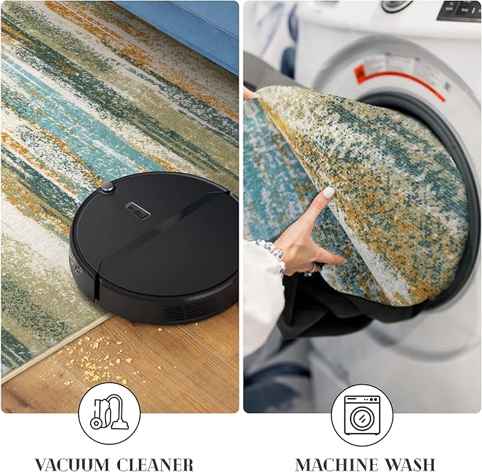 Modern Abstract Entryway Rug Indoor 2x3 Washable Rug Non-Slip Soft Small Area Rug Green Mustard Multi Kitchen Mats Thin Print Faux Wool Floor Carpet Throw Rugs for Entrance Bedroom Home Decor