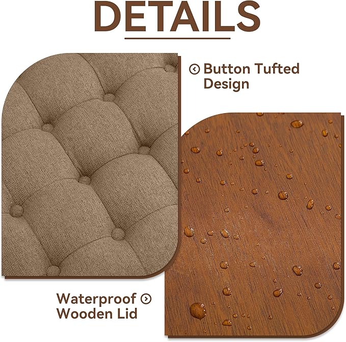 30Inch Round Storage Ottoman with Tray, Modern Tufted Fabric Circle Coffee Table with Storage, Upholstered Ottoman with Removable Top for Living Room, Bedroom, Brown