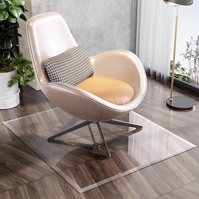 [Tempered Glass] 47“ x 40” Beveled Edge Glass Chair Mat with Polished Edge Clear Office Chair Mat, Glides Smoothly, Suitable for Carpet or Hardwood Floors