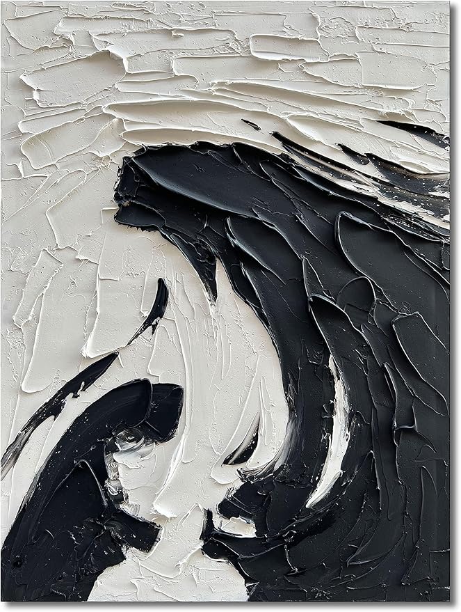 NANKAI 40x28 inch Minimalist Black and White Abstract Painting 100% Hand-Painted Modern Wall Deco Art Modern Abstract Oil Painting Art Wall Decoration