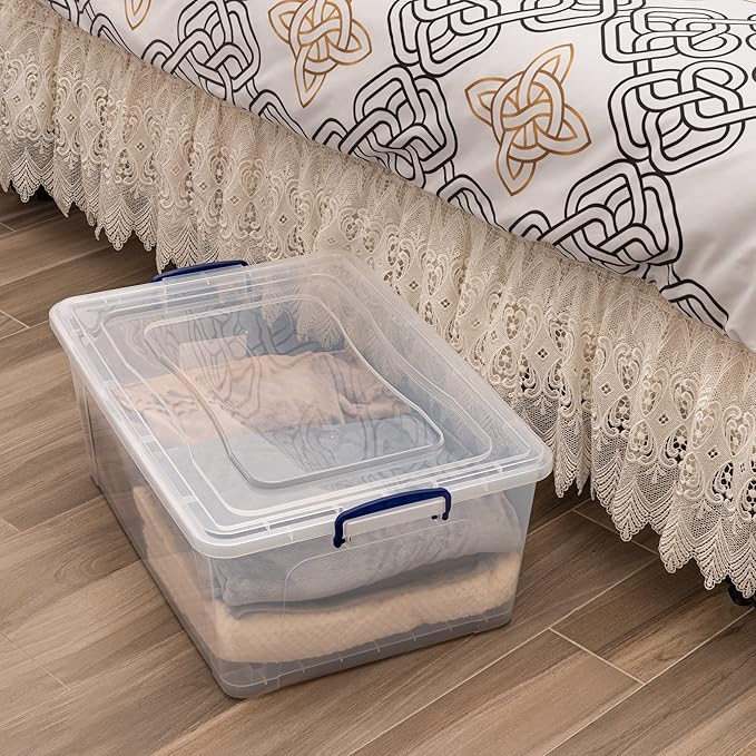 Superio Storage Bins with Lids, Clear Plastic Containers for Organizing, Stackable Totes, BPA Free, Odor Free, Organizer Boxes for Home, and Dorm (4 Pack, 60 Quart)