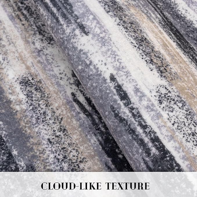 Modern Abstract Runner Rug 2x6, Grey Black Multi Washable Kitchen Runner Non-Slip Soft Hallway Rug Runner Thin Print Faux Wool Carpet for Entryway Bedroom Laundry Room Indoor