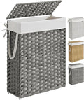 SONGMICS Slim Laundry Hamper with Lid, 14.5 Gallon (55L) Rattan Clothes Laundry Basket with Lid and Handles, Foldable, Removable Liner, Dove Gray ULCB164G01