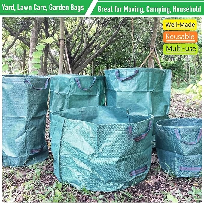 Professional 3-Pack 63 Gallons Lawn Garden Bags (D31, H19 inches) Reusable Yard Waste Bag with Gardening Gloves - Patio Standable Bag,Leaf Bag,Trash Containers,Plant Clippings Bag with 4 Handles