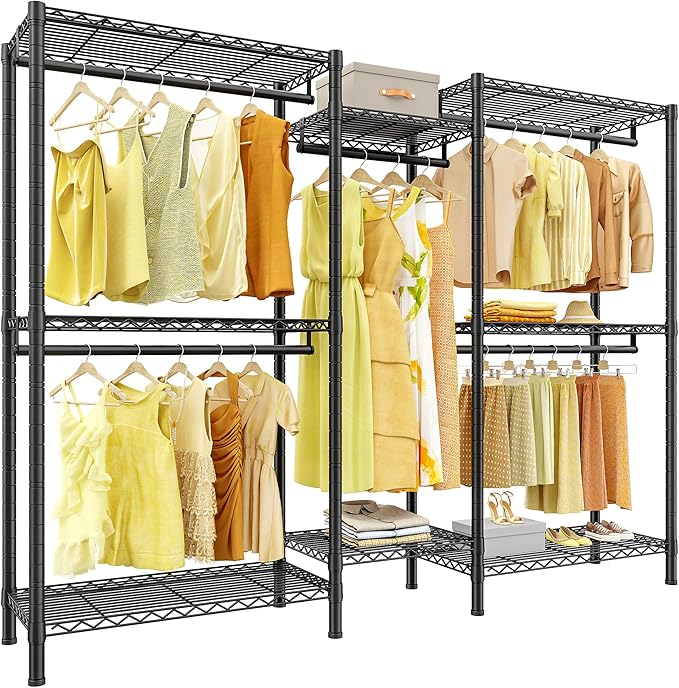 Raybee Clothes Rack,Clothing Racks for Hanging Clothes Heavy Duty,Adjustable Garment Rack with Shelves,Clothing Rack Max Load 905LBS,75" W x 77" H x 17.8" D,Black