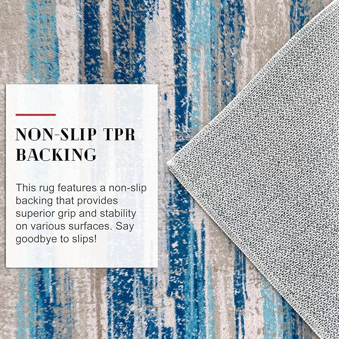 Modern Abstract Runner Rug 2.6x8, Blue Washable Kitchen Runner Non-Slip Soft Hallway Rug Runner Thin Print Faux Wool Carpet for Entryway Bedroom Laundry Room Indoor Home Decor