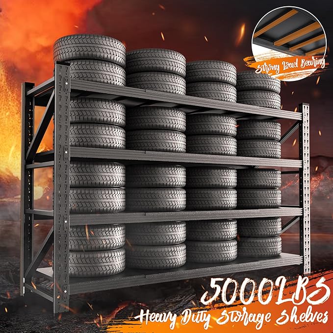 5000LBS Storage Shelves, 71" W Heavy Duty Garage Shelving Unit, Adjustable Industrial Shelving, 4 Tier Metal Shelving for Garage, Supermarket, Warehouse, 71" W x 24" D x 70" H