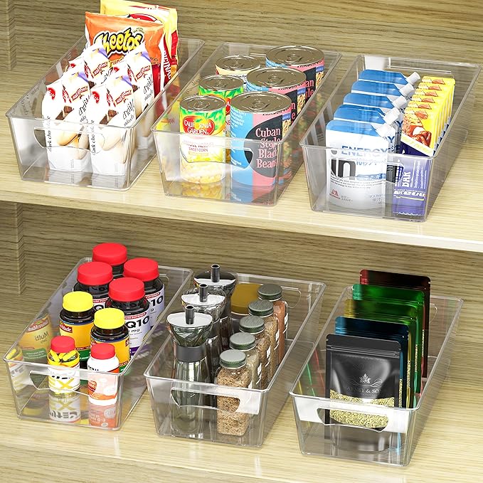 Simple Houseware 4 Pcs Pantry Clear Bin Storage Organizer, 14" x 7" x 3.75"