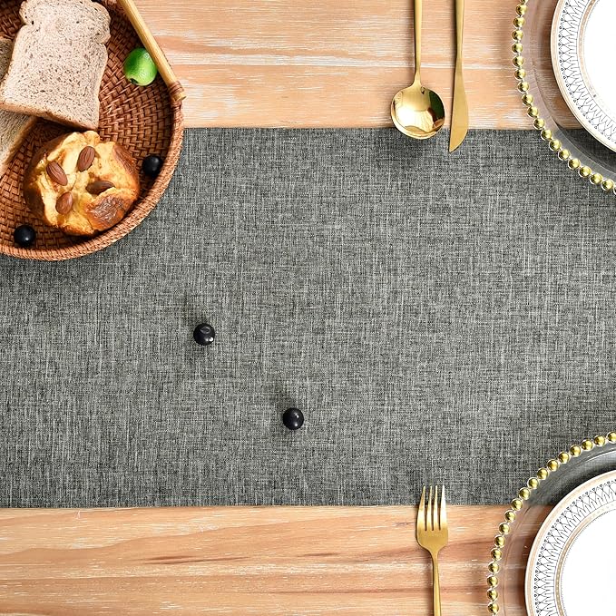 NEWISHER Farmhouse Rustic Table Runner Dark Grey Rectangular Table Runners Faux Linen Table Runner for Everyday Use Kitchen Dining Party Table 13x72 Inch