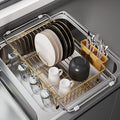 JASIWAY Sink Dish Drying Rack, Expandable Stainless Steel Dish Rack Over Sink, Kitchen Sink Drain Strainer with Cutlery Holder & Cup Holders, Space Saving Plates Dryer Rack, Gold