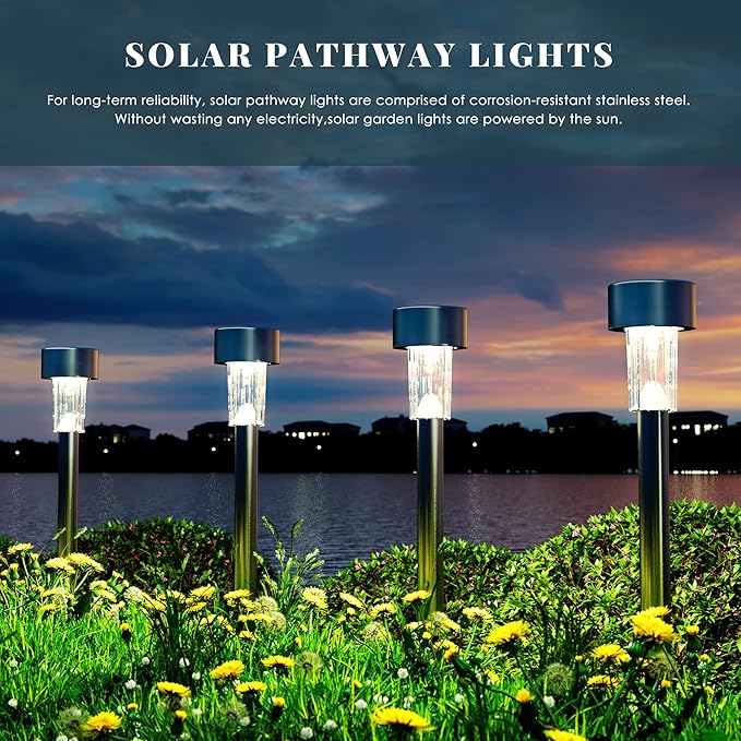 SOLPEX 24 Pack Solar Outdoor Lights Pathway, Stainless Steel Solar Lights